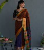 Suta Multicolor Striped Pure Cotton Saree Without Blouse