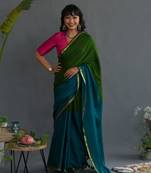 Suta Green Cotton Acrylic Solid Saree