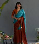 Suta Brown Cotton Acrylic Solid Saree Without Blouse