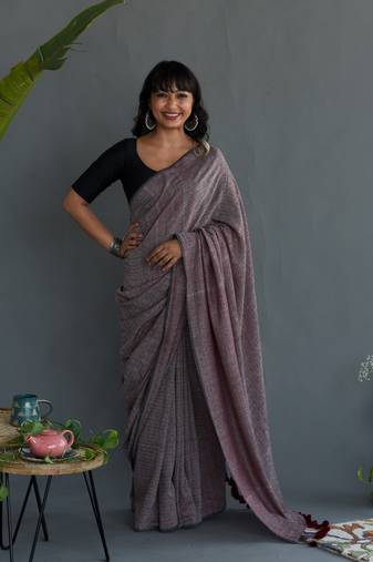 Suta Brown Cotton Zari Geometric Pattern Saree Without Blouse