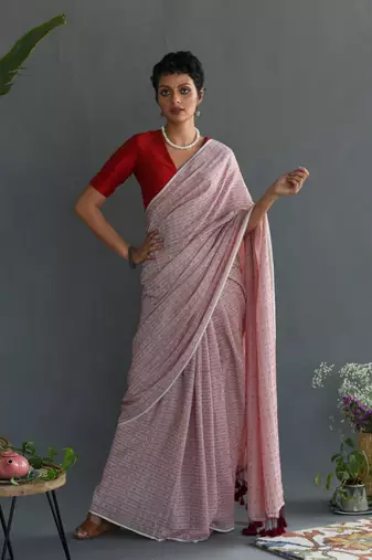 Suta Black Cotton Zari Geometric Pattern Saree Without Blouse