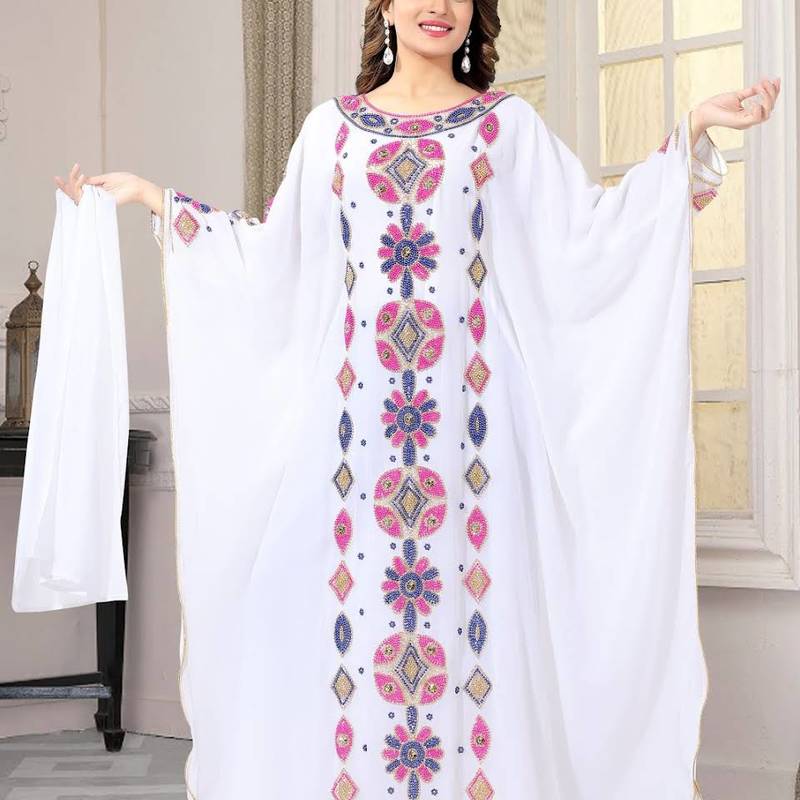 White  Zari & Stone Work stitched Georgette Designed Kaftan Party Wear