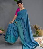 Suta Turquise Blue Pure Cotton Woven Design Saree Without Blouse