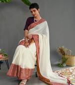 Suta White Pure Cotton Woven Design Saree Without Blouse