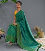 Suta Teal Pure Cotton Woven Design Saree Without Blouse