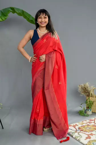 Suta Red Pure Cotton Woven Design Saree Without Blouse
