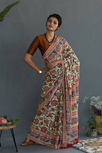 Suta Multicolour Floral Printed Pure Cotton Saree Without Blouse