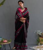 Suta Black Woven Design Pure Cotton Saree Without Blouse