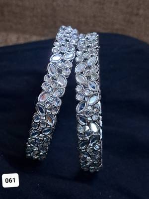Designer Silver Plated Mirror Work Set of 2 Bangles For Women/Girls 1
