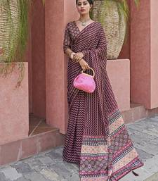 Magnificent Wine Digital Printed Crepe Festival Wear Saree With Blouse