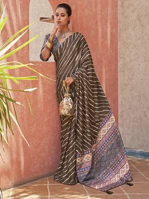 Beautiful Brown Digital Printed Crepe Festive Wear Saree With Blouse 1