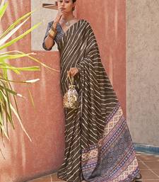 Beautiful Brown Digital Printed Crepe Festive Wear Saree With Blouse