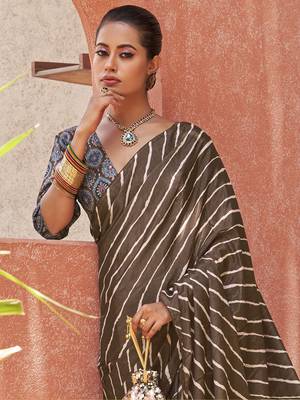 Beautiful Brown Digital Printed Crepe Festive Wear Saree With Blouse 2