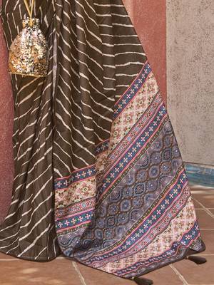 Beautiful Brown Digital Printed Crepe Festive Wear Saree With Blouse 4