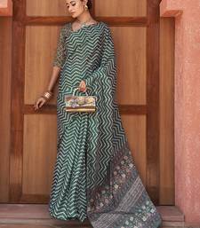 Attractive Green Digital Printed Crepe Festival Wear Saree With Blouse