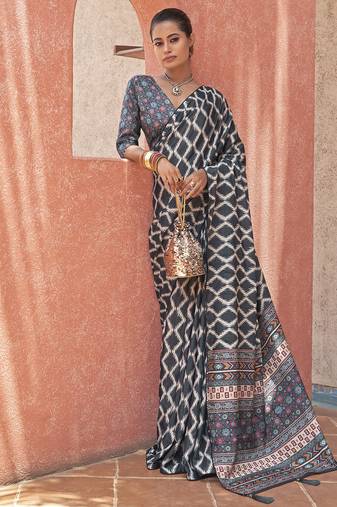 Embrace Black Digital Printed Crepe Festivities Saree & Blouse