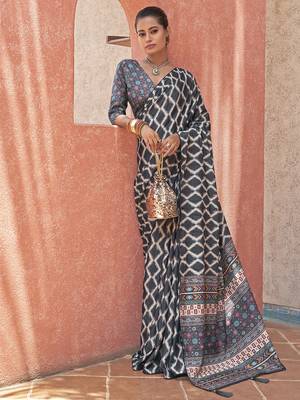 Embrace Black Digital Printed Crepe Festivities Saree & Blouse 1