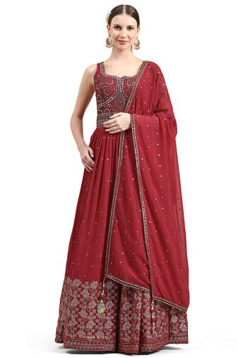 JUST FASHION Embroidered Georgette Ethnic Gown With Dupatta