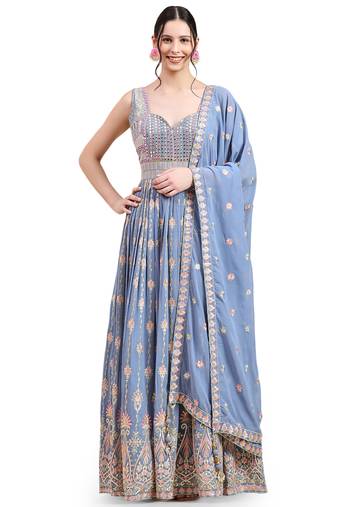 JUST FASHION Ethnic Motif Embroidered Sequined Georgette Ethnic Gown With Dupatta