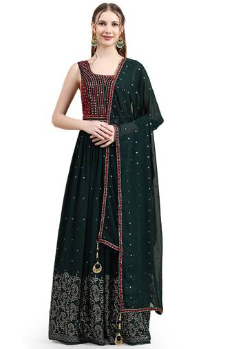 JUST FASHION Ethnic Motif Embroidered Sequined Georgette Ethnic Gown With Dupatta