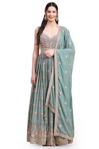JUST FASHION Embroidered Georgette Ethnic Gown With Dupatta