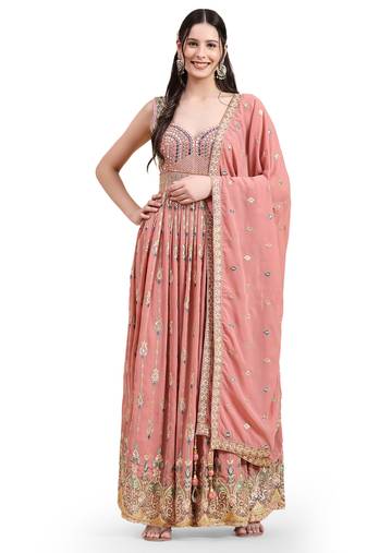 JUST FASHION Ethnic Motifs Embroidered Georgette Ethnic Dresses with Dupatta
