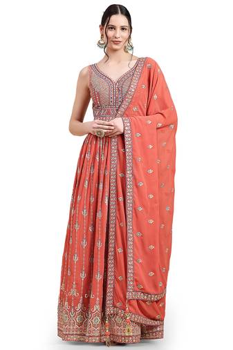 JUST FASHION Ethnic Motif Embroidered Sequined Georgette Ethnic Gown With Dupatta