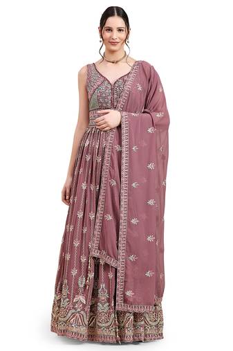 JUST FASHION Embroidered Georgette Ethnic Gown With Dupatta