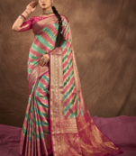 Pink silk blend Blend Saree With Unstitched Blouse Piece