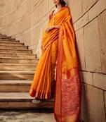 Amber color weaving border handloom silk saree with blouse