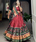 Women Tussar Silk Whit Patola Print With foil work Lehenga Choli 