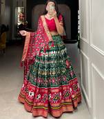 Green Colour Tussar Silk With Patola Print Foil Work and Gotta Patti Lace Border Also Comes With Tassels Lehenga Choli  
