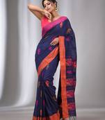 Blue Cotton Handwoven Soft Saree With Animal Motifs