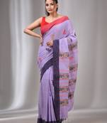 Lavender Cotton Handwoven Soft Saree With Animal Motifs