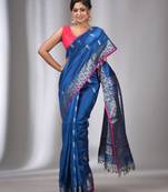 Teal Blue Silk Matka Handwoven Saree With Texture Border