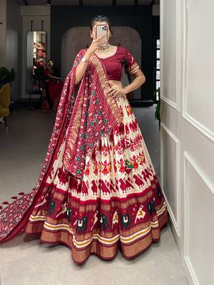 Women's Tussar Silk With Patola Print Foil Work Lehenga Choli 1