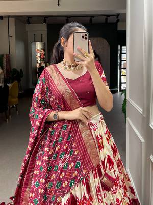 Women's Tussar Silk With Patola Print Foil Work Lehenga Choli 2