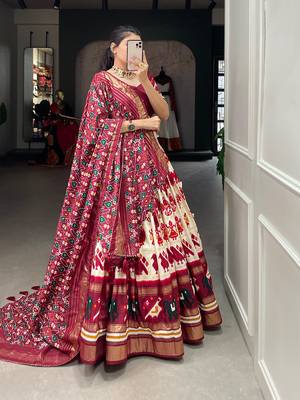 Women's Tussar Silk With Patola Print Foil Work Lehenga Choli 3