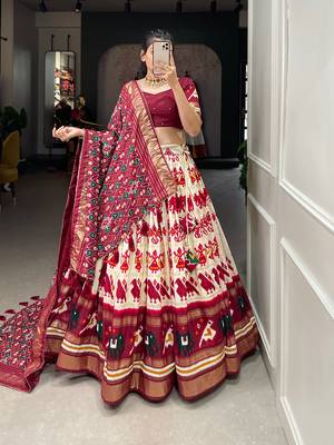 Women's Tussar Silk With Patola Print Foil Work Lehenga Choli 4