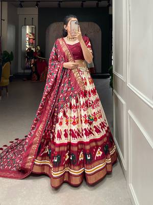 Women's Tussar Silk With Patola Print Foil Work Lehenga Choli 5