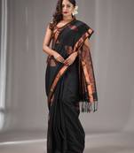 Black Silk Matka Handwoven Saree With Texture Designs