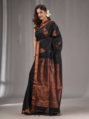 Black Silk Matka Handwoven Saree With Texture Designs 3