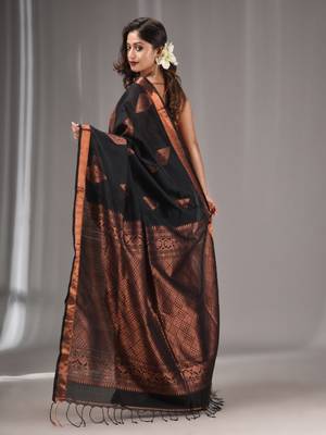 Black Silk Matka Handwoven Saree With Texture Designs 4