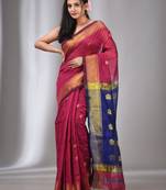 Magenta Cotton Silk Handwoven Saree With Zari Border