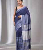 Blue Cotton Handwoven Saree with Stripes Designs