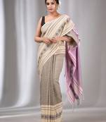 Beige  Cotton Handwoven Saree With Texture Designs