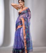 Violet Muslin Tissue Handwoven Saree With Zari Border