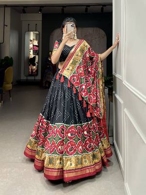 Women's Tussar Silk With Patola Print And Foil Work Lehenga Choli 1