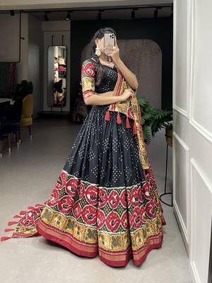 Women's Tussar Silk With Patola Print And Foil Work Lehenga Choli 3