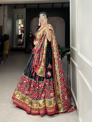 Women's Tussar Silk With Patola Print And Foil Work Lehenga Choli 4